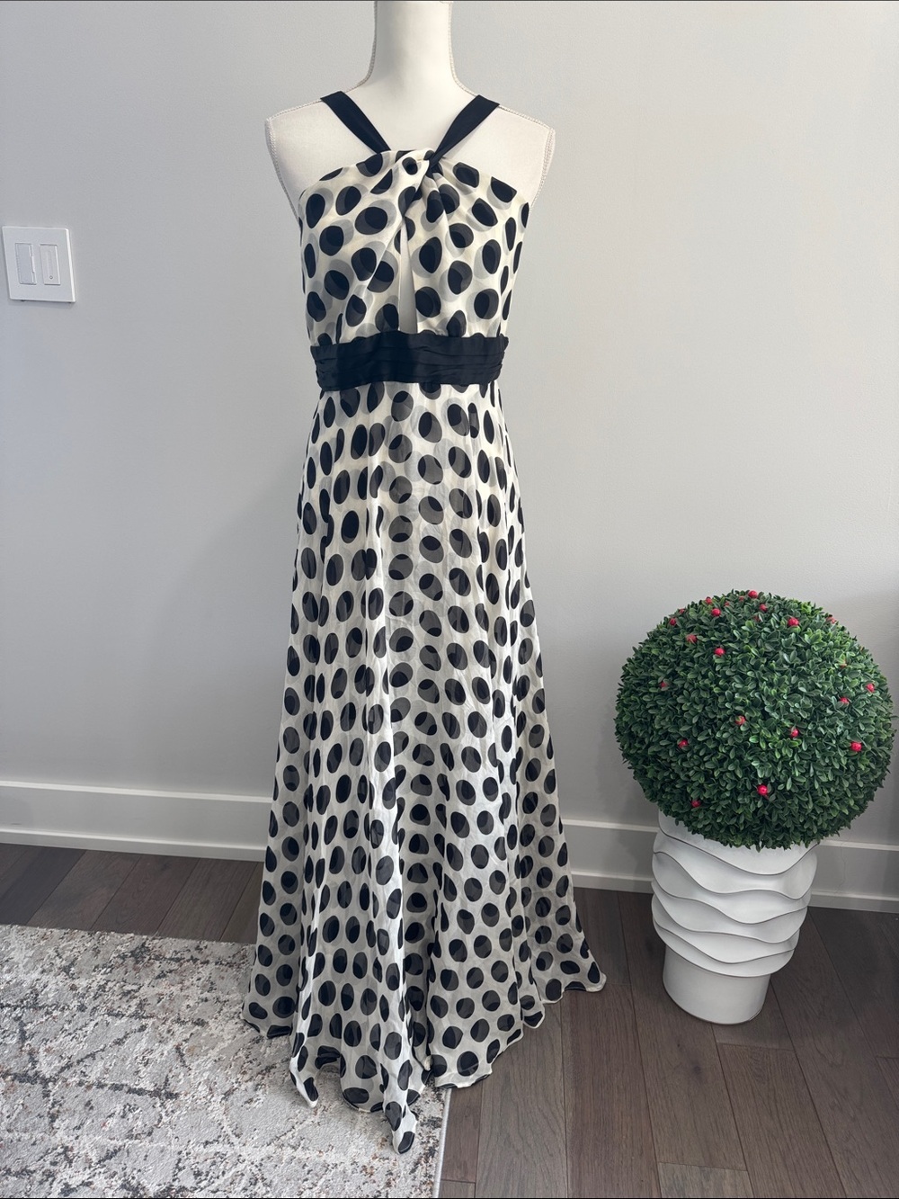 Milly of New York Black and White Polka Dot Maxi Dress 100%Silk